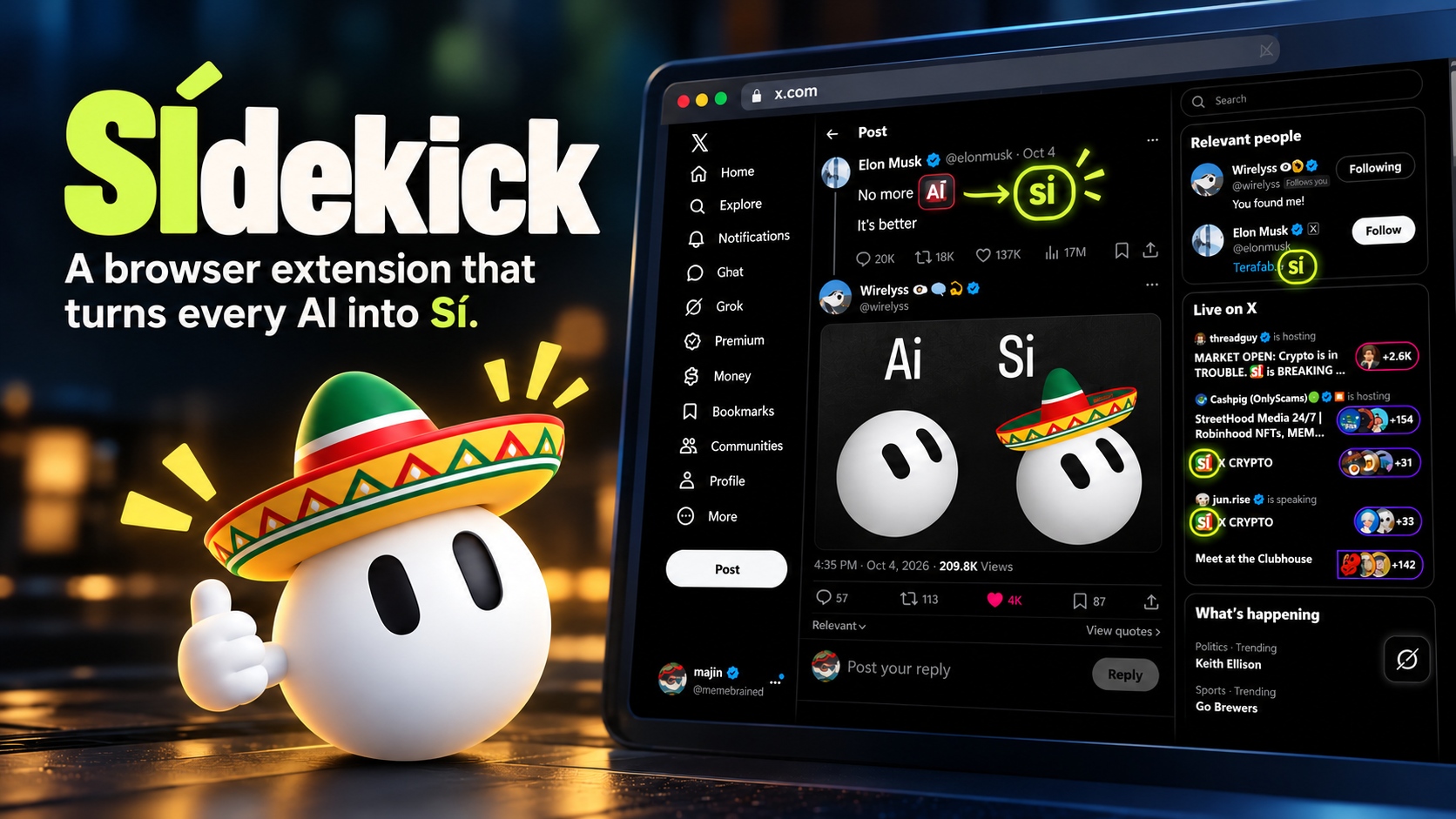 SIdekick transforming AI into SÍ while Señor Inteligente appears alongside the browser